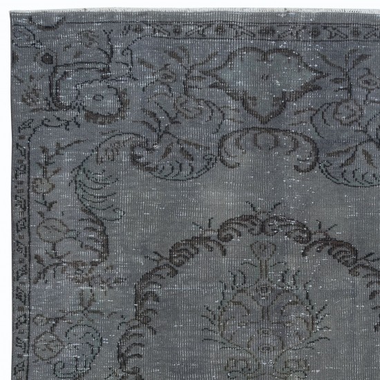 Handmade Turkish Rug Over-Dyed in Gray, Vintage Wool and Cotton Carpet